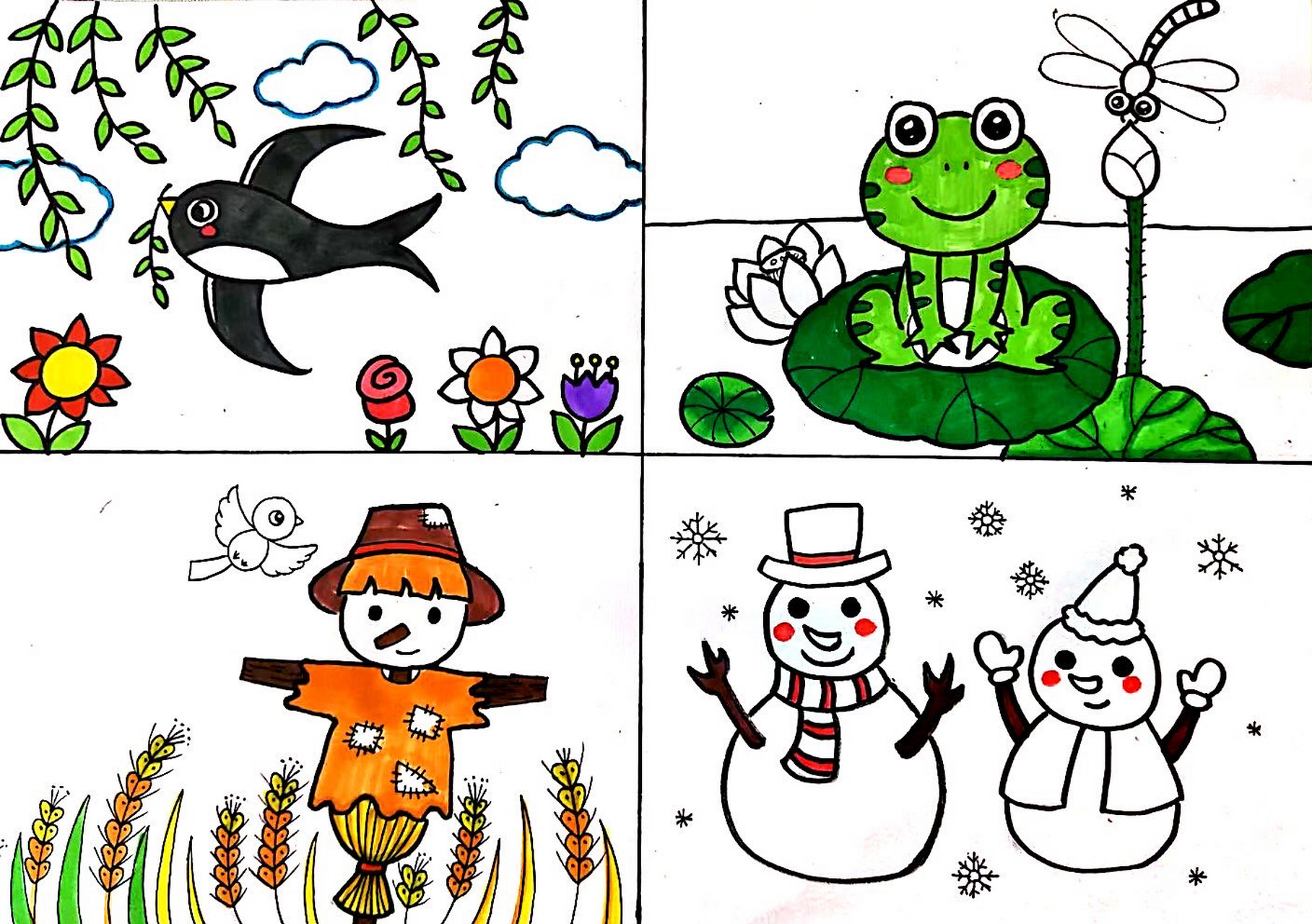 一年四季 春夏秋冬 四季之美 春天的燕子,夏天的青蛙,秋天的稻草人