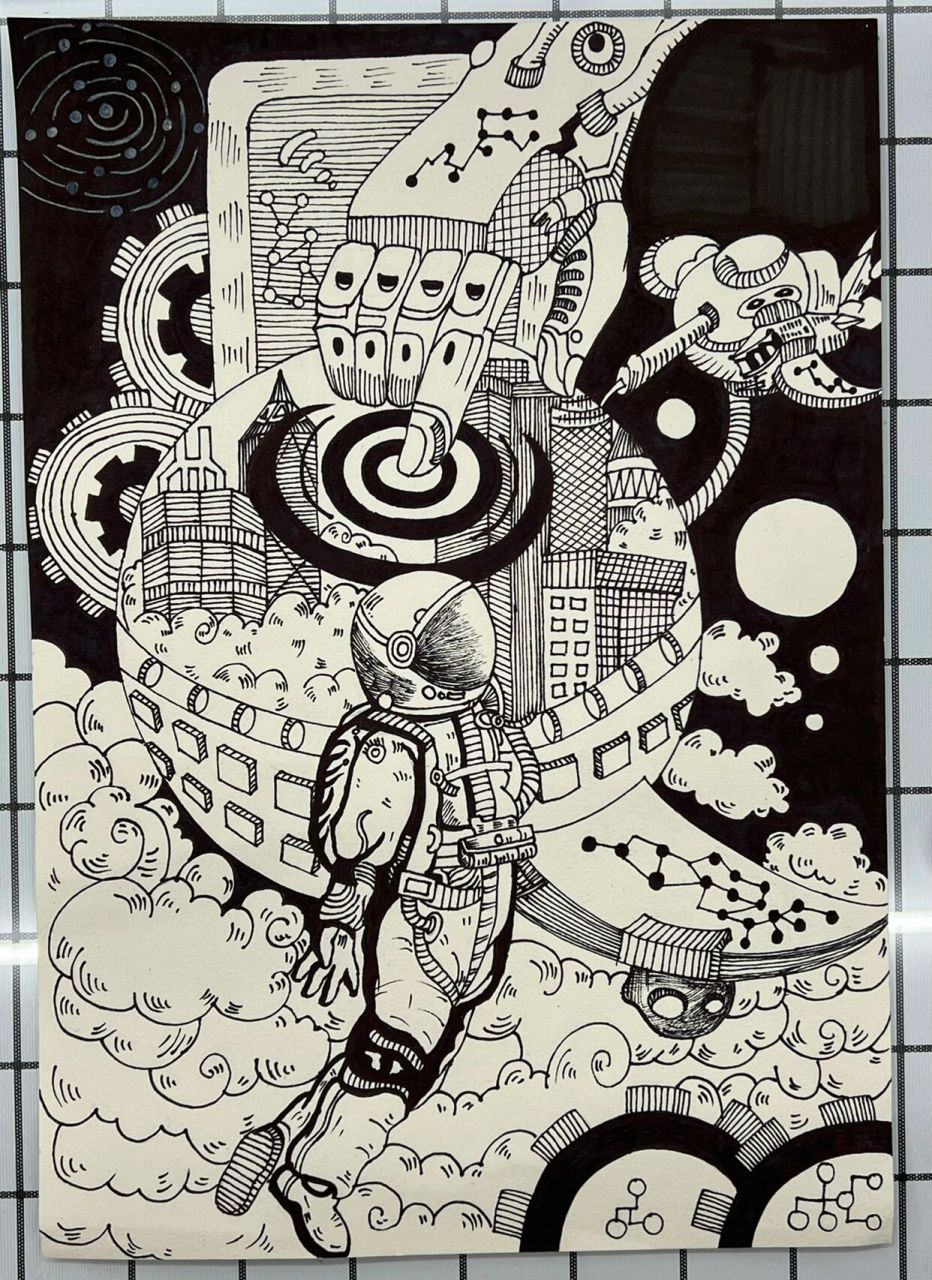 科技黑白画 临摹 科技感很强的黑白装饰