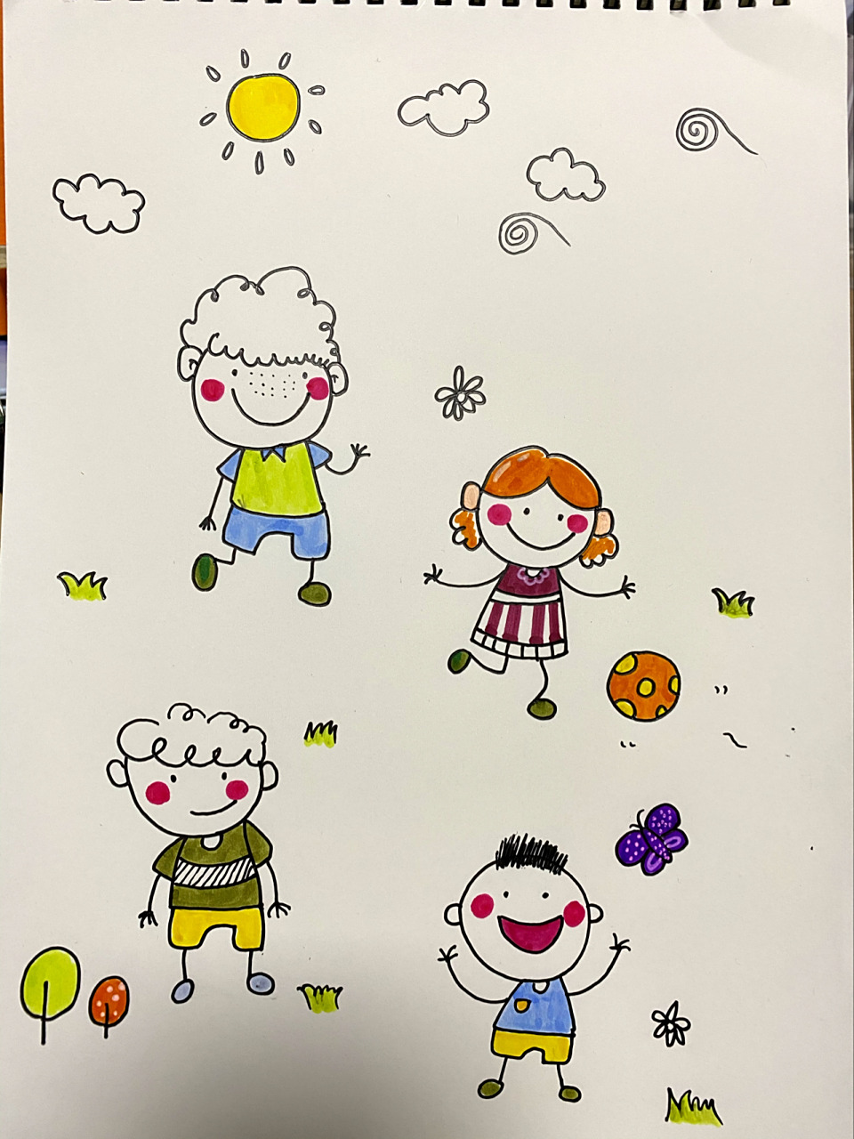 卡通简笔画素材之可爱小人物 马克笔上色 简笔画77线条画77手帐