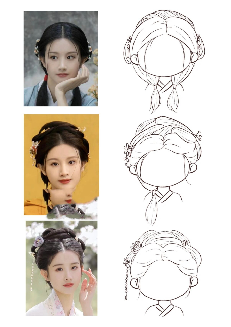 插画素材|古风发型 古风发型来啦! 图片来源:周愚昧