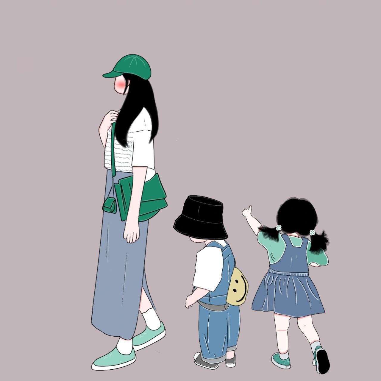 原创手绘头像/一儿一女/兄妹 姐弟 我想把孩子教育好 也想把父母照顾