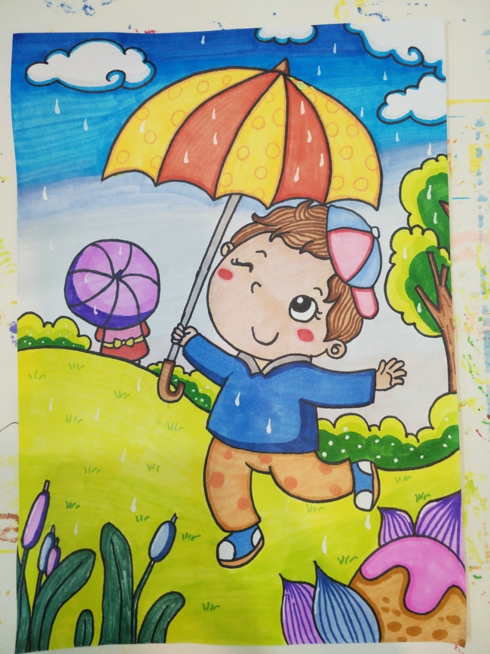 雨天撑伞简笔画图片