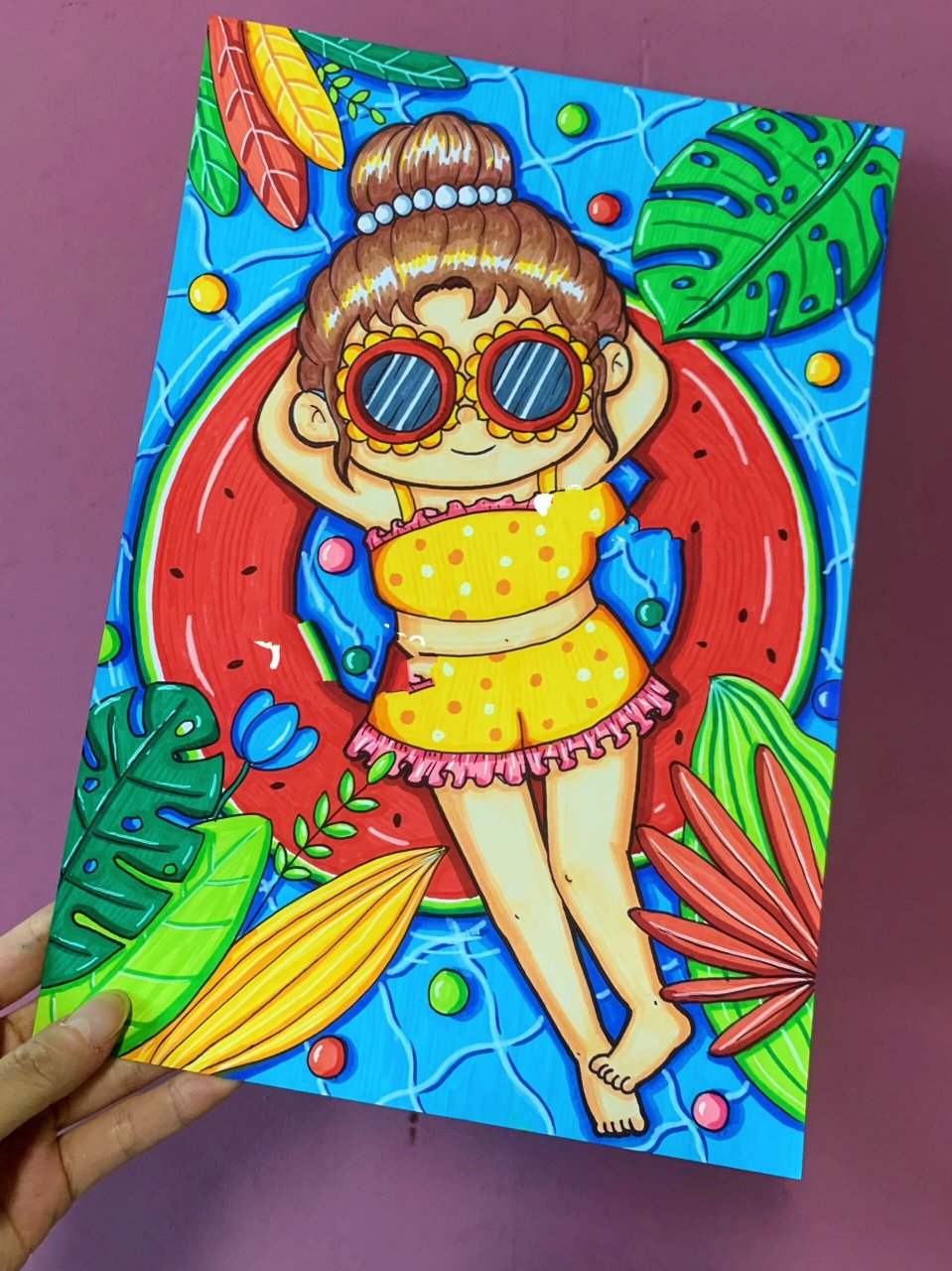 夏日主题绘画 夏天 暑假生活 度假 快乐暑假 夏日泳池派对 西瓜味的