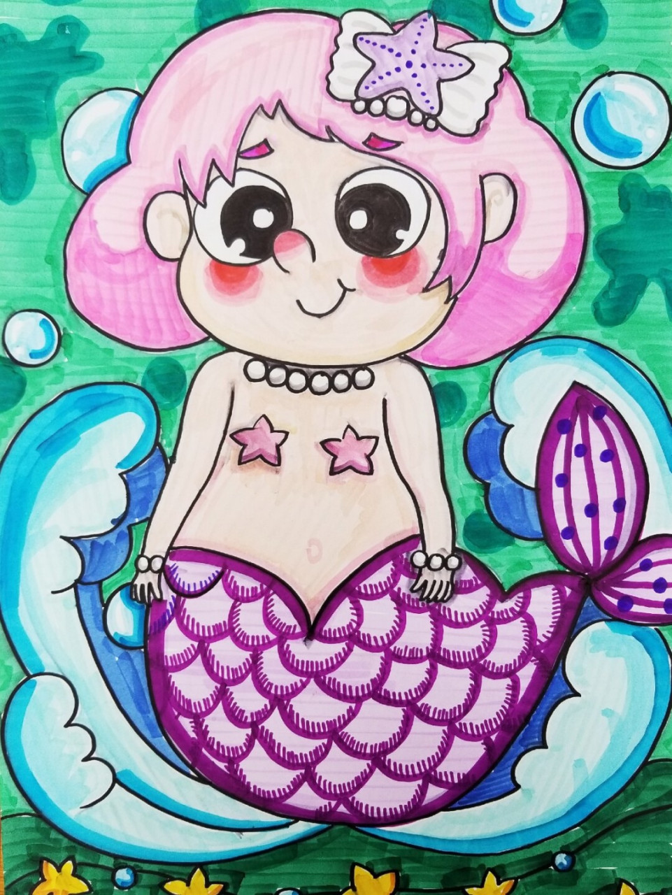 马克笔美人鱼 儿童画#动漫#马克笔手绘 #儿童画
