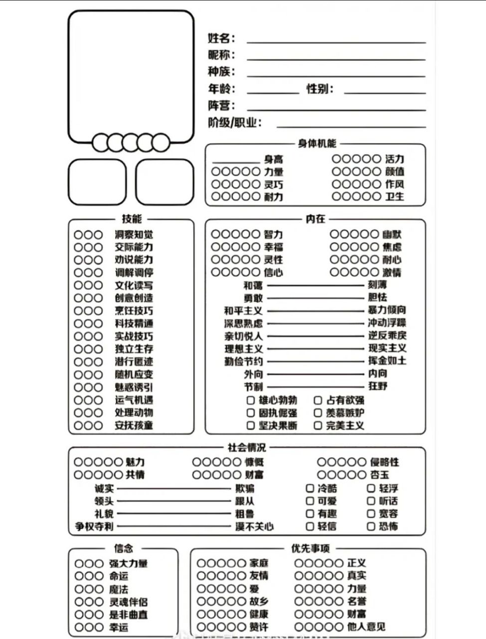 oc介绍表格图片