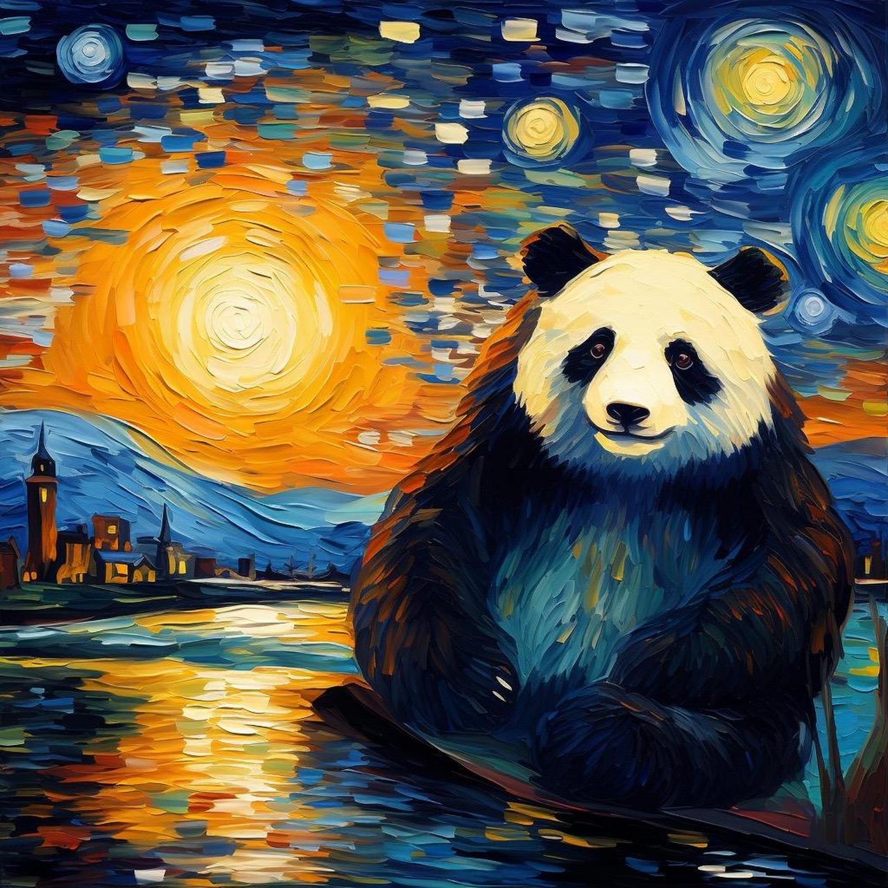 梵高笔下的熊猫"midjourney ai绘画 大熊猫 好图分享 国宝熊猫