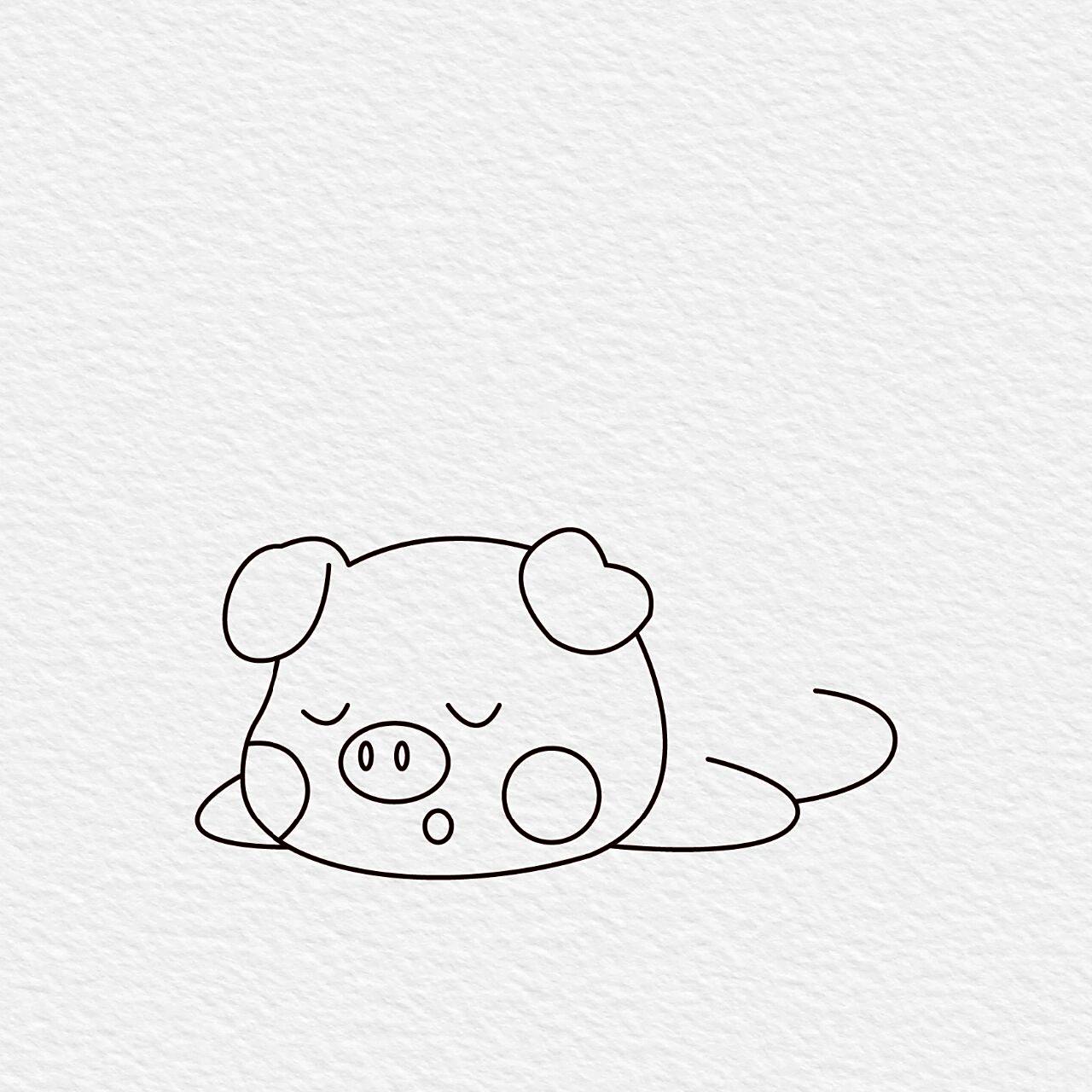 十二生肖～小猪99简笔画 睡觉的小懒猪