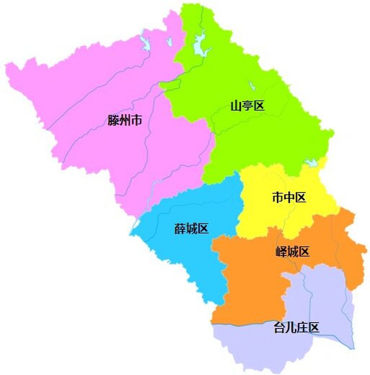 枣庄全市划分为 5个区:市中区,薛城区,峄城区,山亭区,台儿庄区; 1