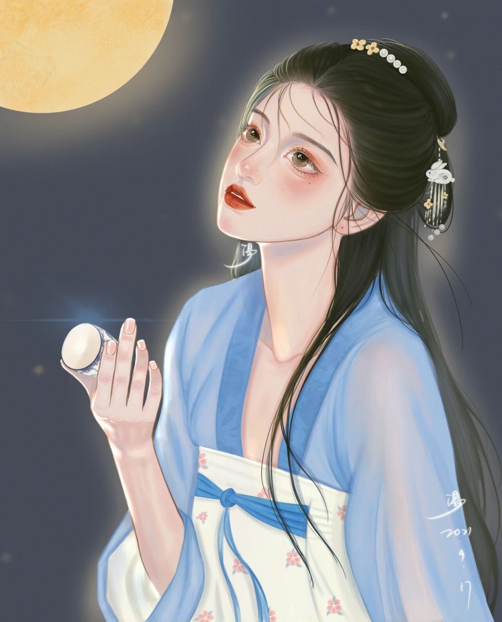 从零开始百张画 48/100 月下独酌 古风头像 中秋贺图|举杯邀明月 本来