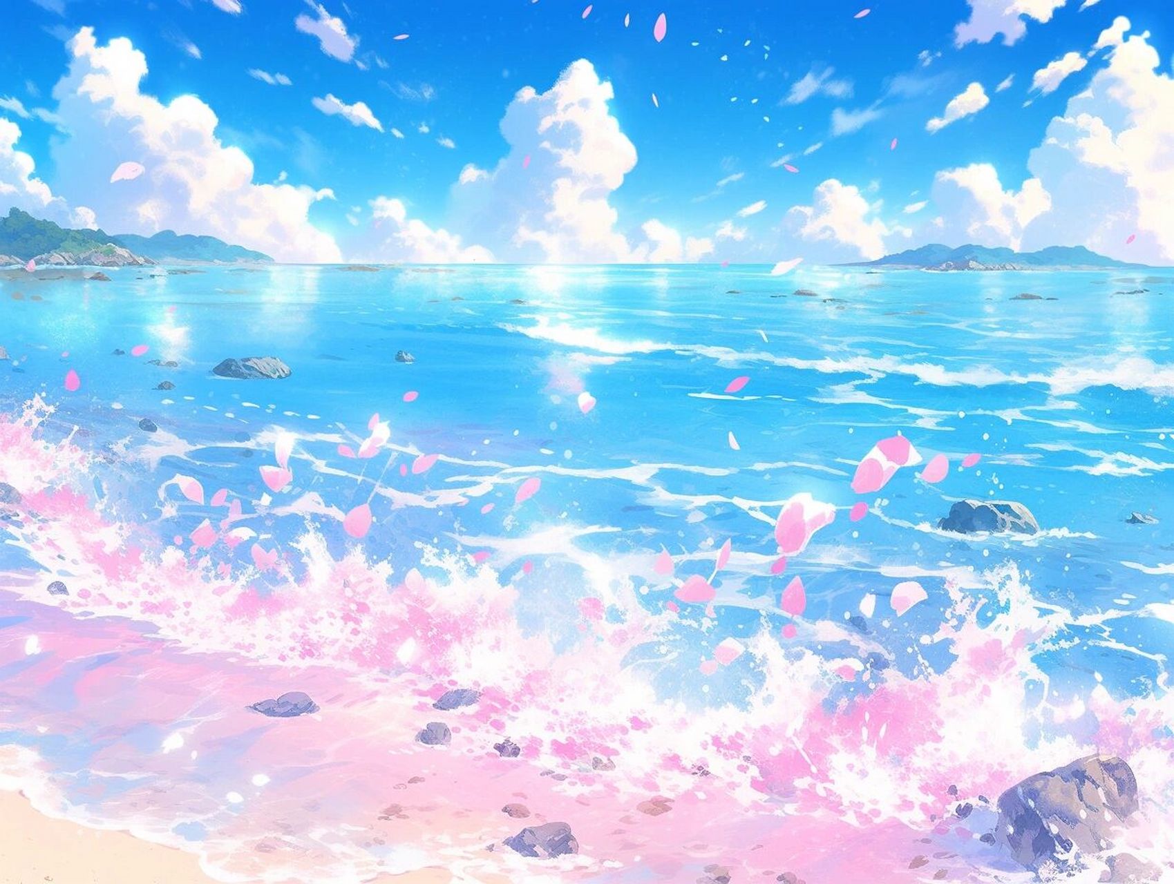 治愈系风景图沙滩海水浪漫朋友圈封面背景图 治愈系风景图沙滩海水