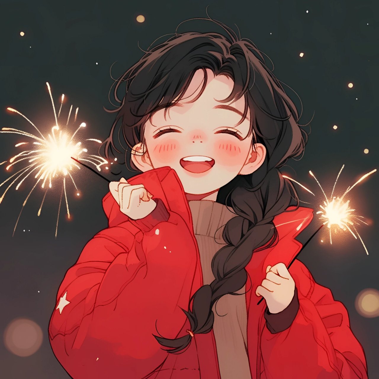 浪漫生活的记录者# #新年头像# #跨年头像# #插画头像# #烟花