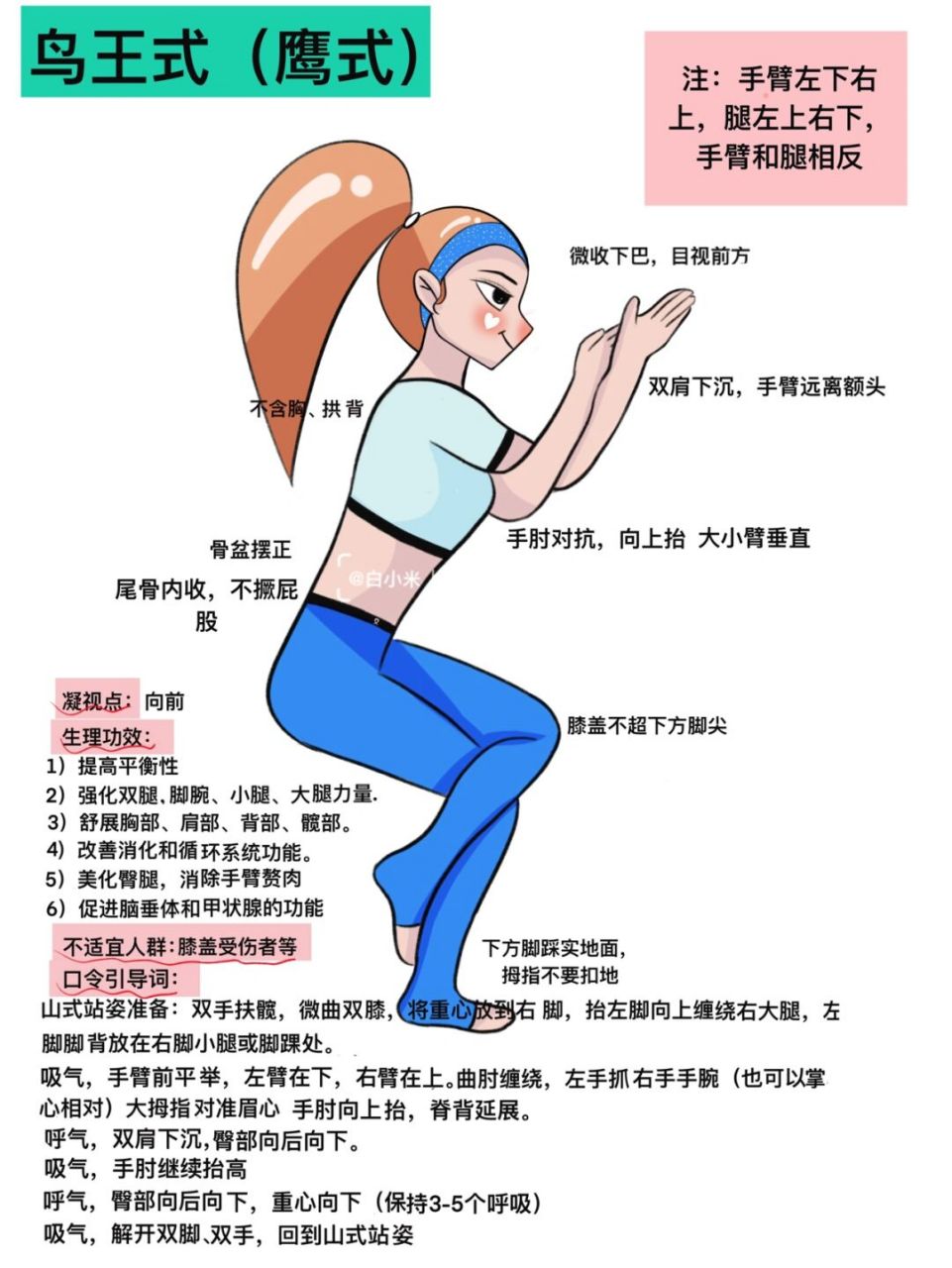 瑜伽插画|瑜伽体式精讲笔记—鸟王式(鹰式) 此系列持续更新#瑜伽