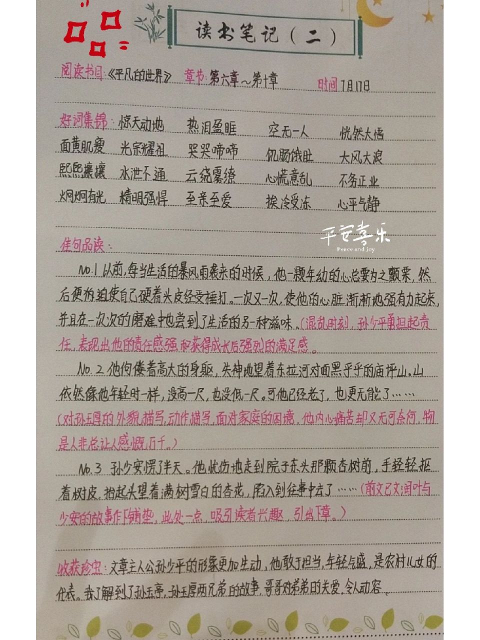 7月17日丨《平凡的世界》读书笔记6～10 summer vacation  好久不见