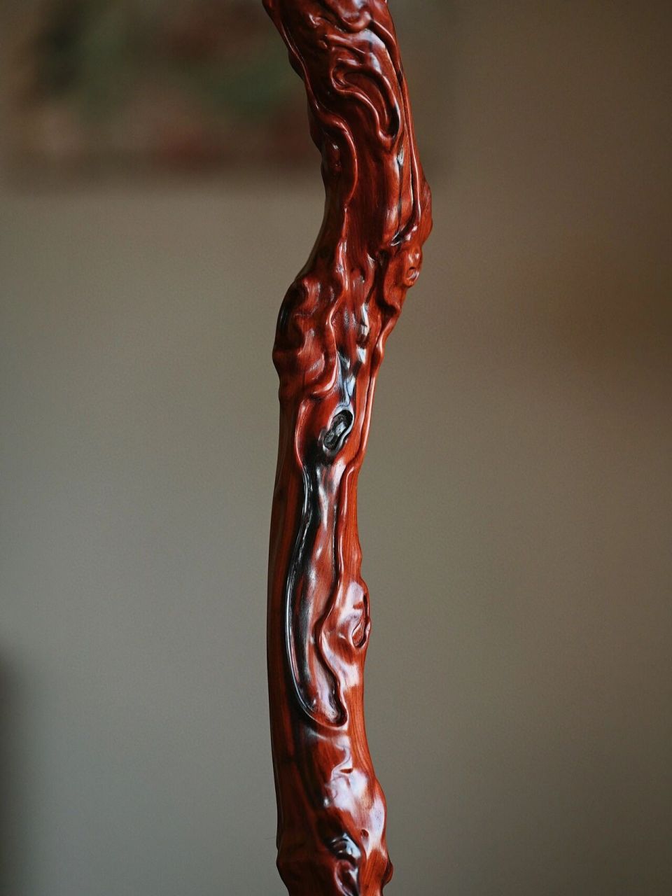 木质文人杖,刻盘根纹,圆润适手,古朴自然 紫檀"云水"文人杖 木质文人