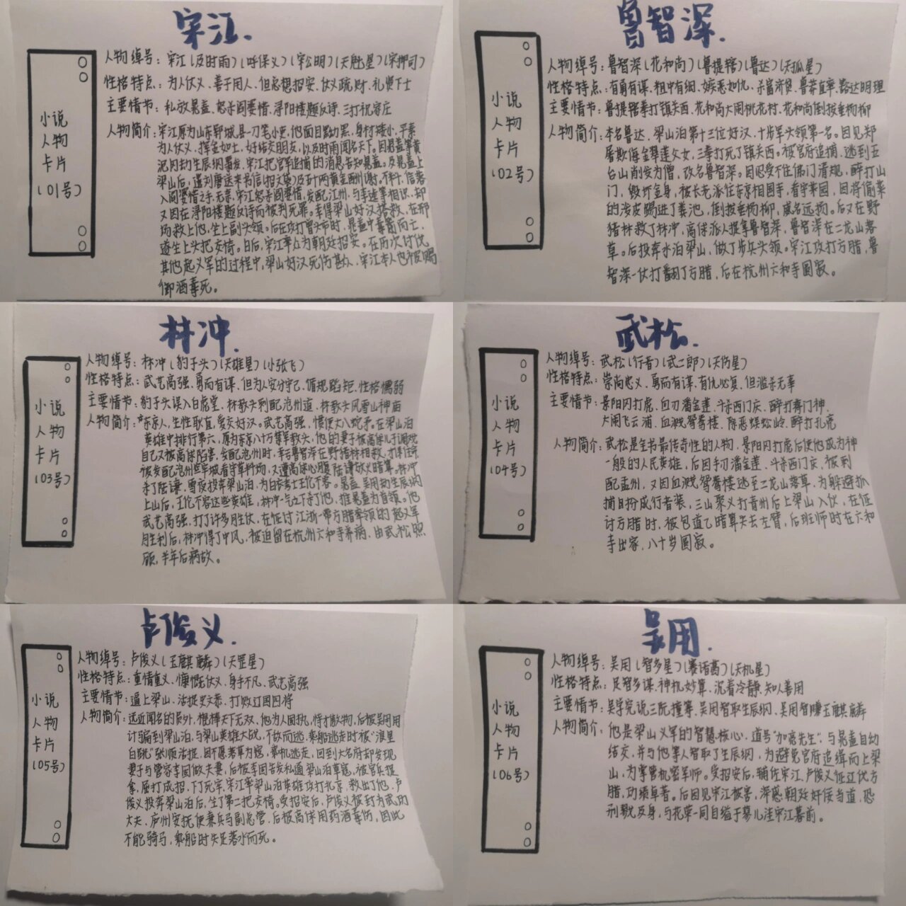 九年级语文(水浒传人物卡片)