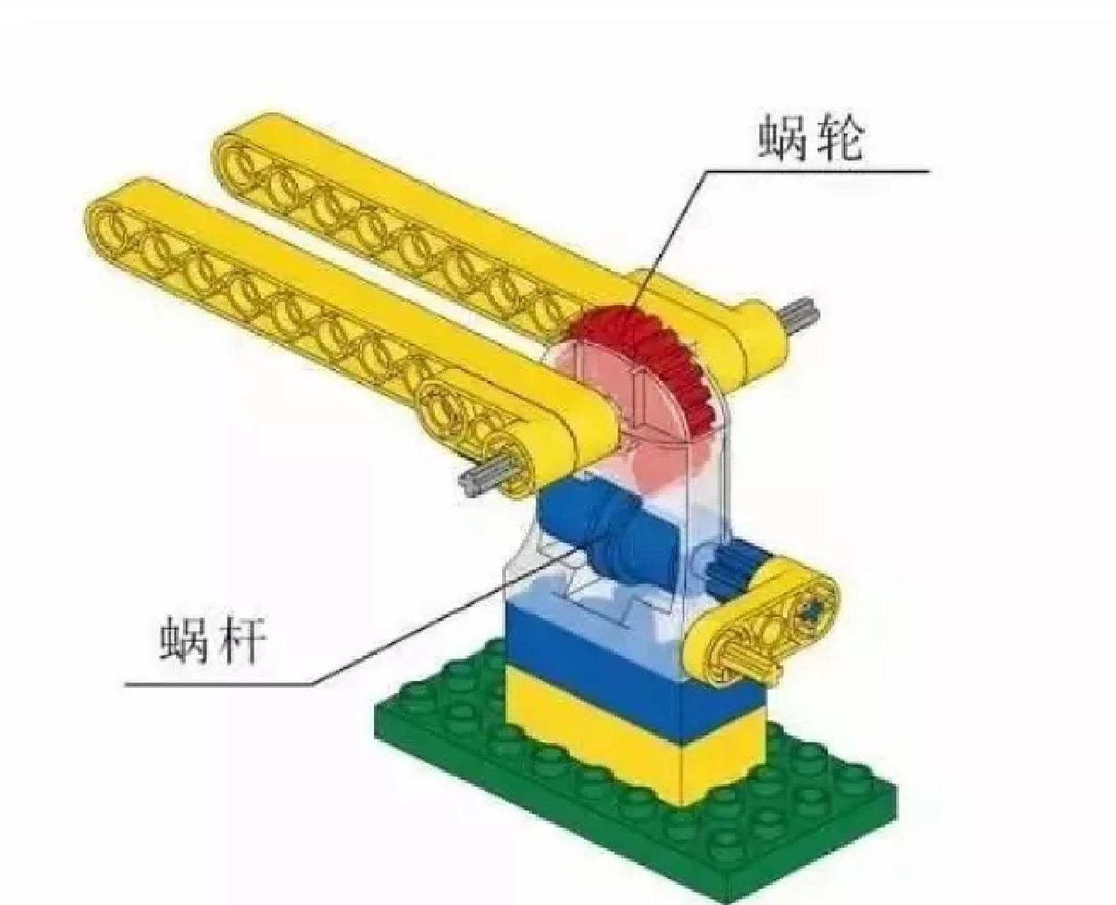 乐高大颗粒机械知识点汇总(二)蜗轮蜗杆结构 蜗轮蜗杆结构常用来传递