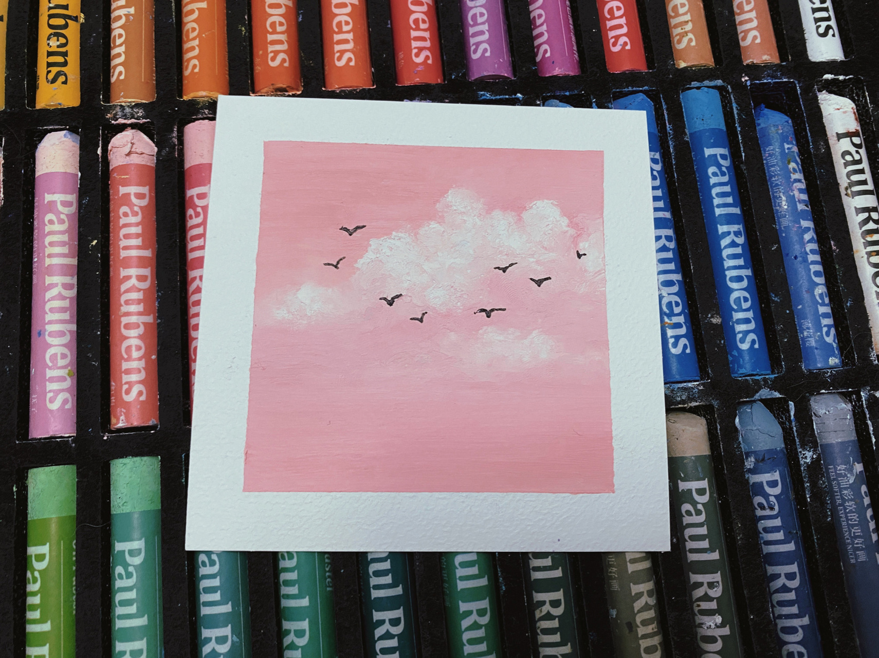 原创 | 超简单油画棒画入门 粉色天空 准备好—— 擦笔,刮刀,干净的