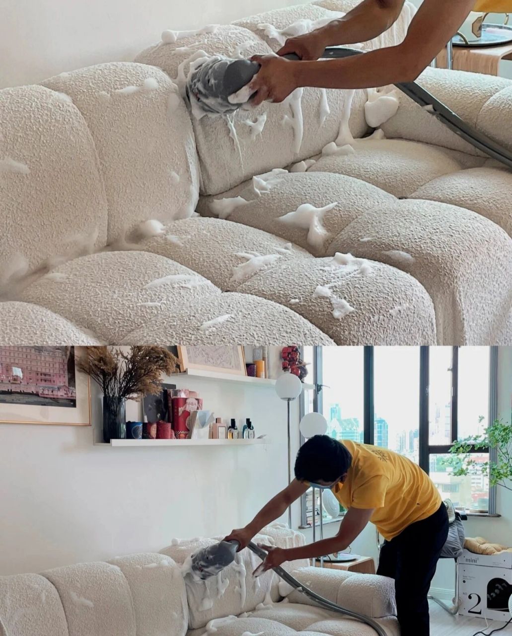 床垫清洗 分享案例:第一次预约我们上门是清洗皮革沙发的,陈年污渍