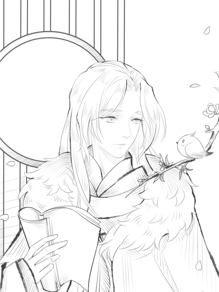 插画学习分享|古风人物手绘线稿素材 《盛世蓝颜》古风美男漫画线描
