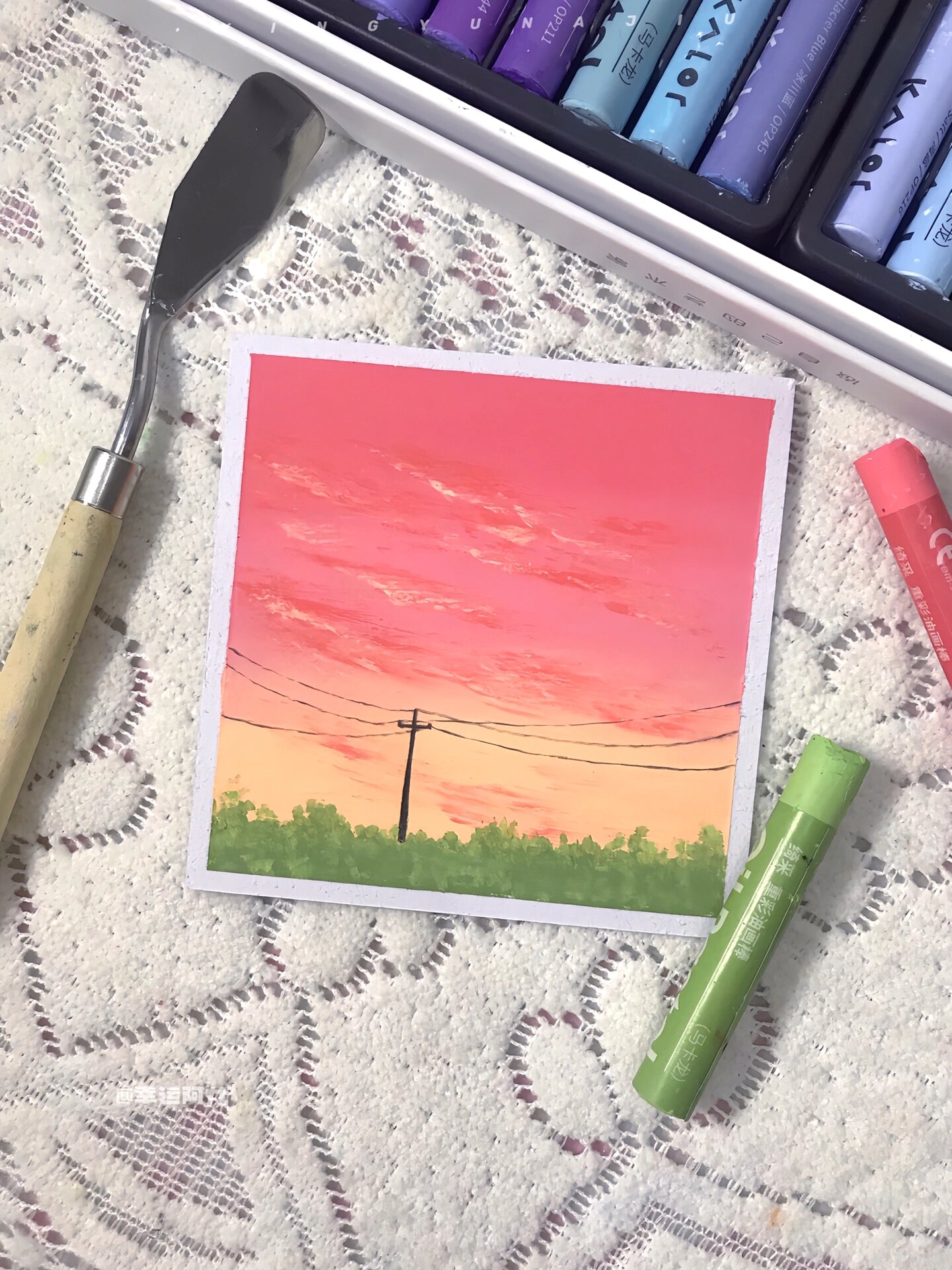 油画棒画|速涂晚霞|图文步骤教程