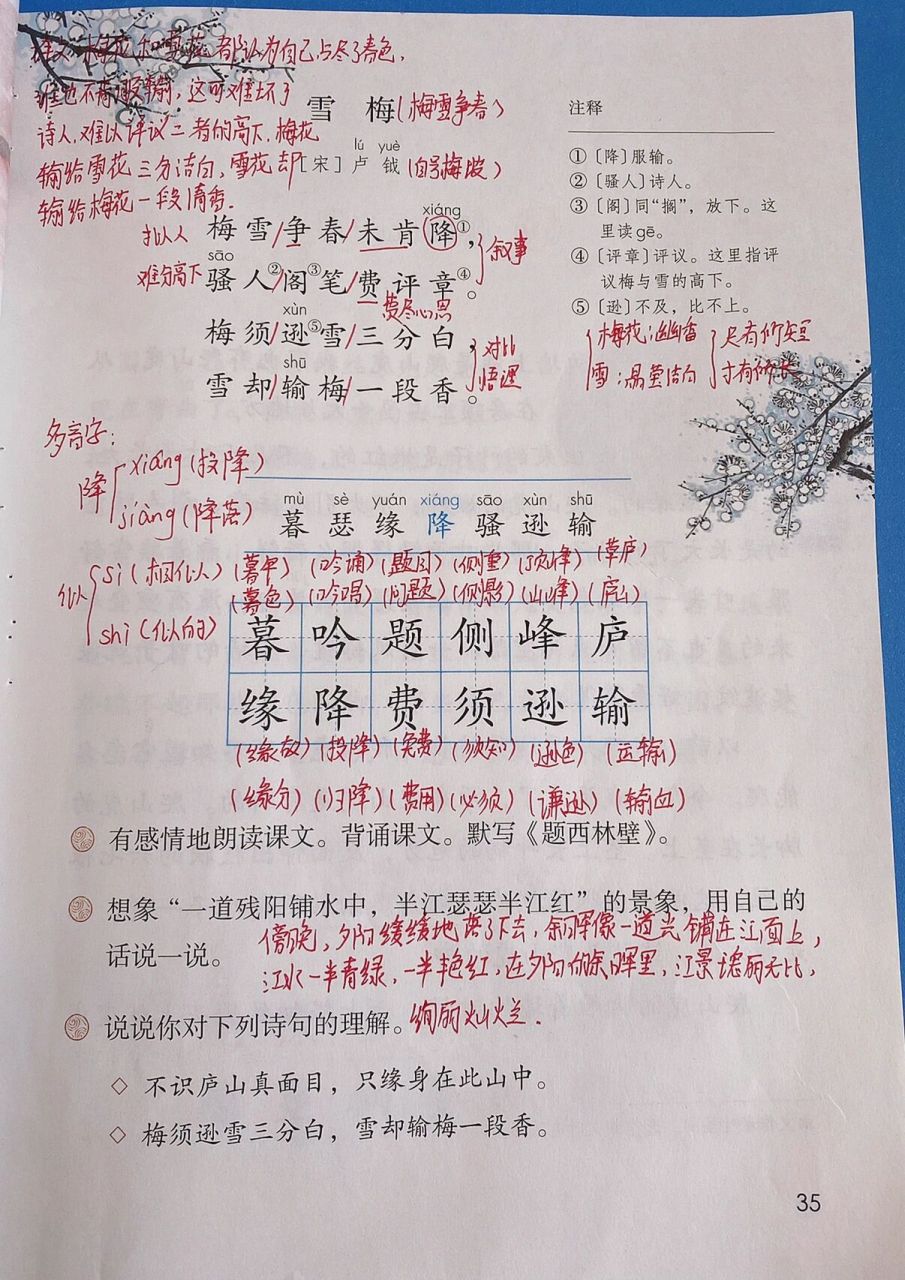 课堂笔记四年级上册图片