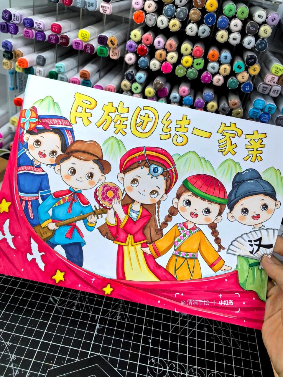 民族团结绘画# #民族团结一家亲绘画# #马克笔手绘# #画画# #儿童画