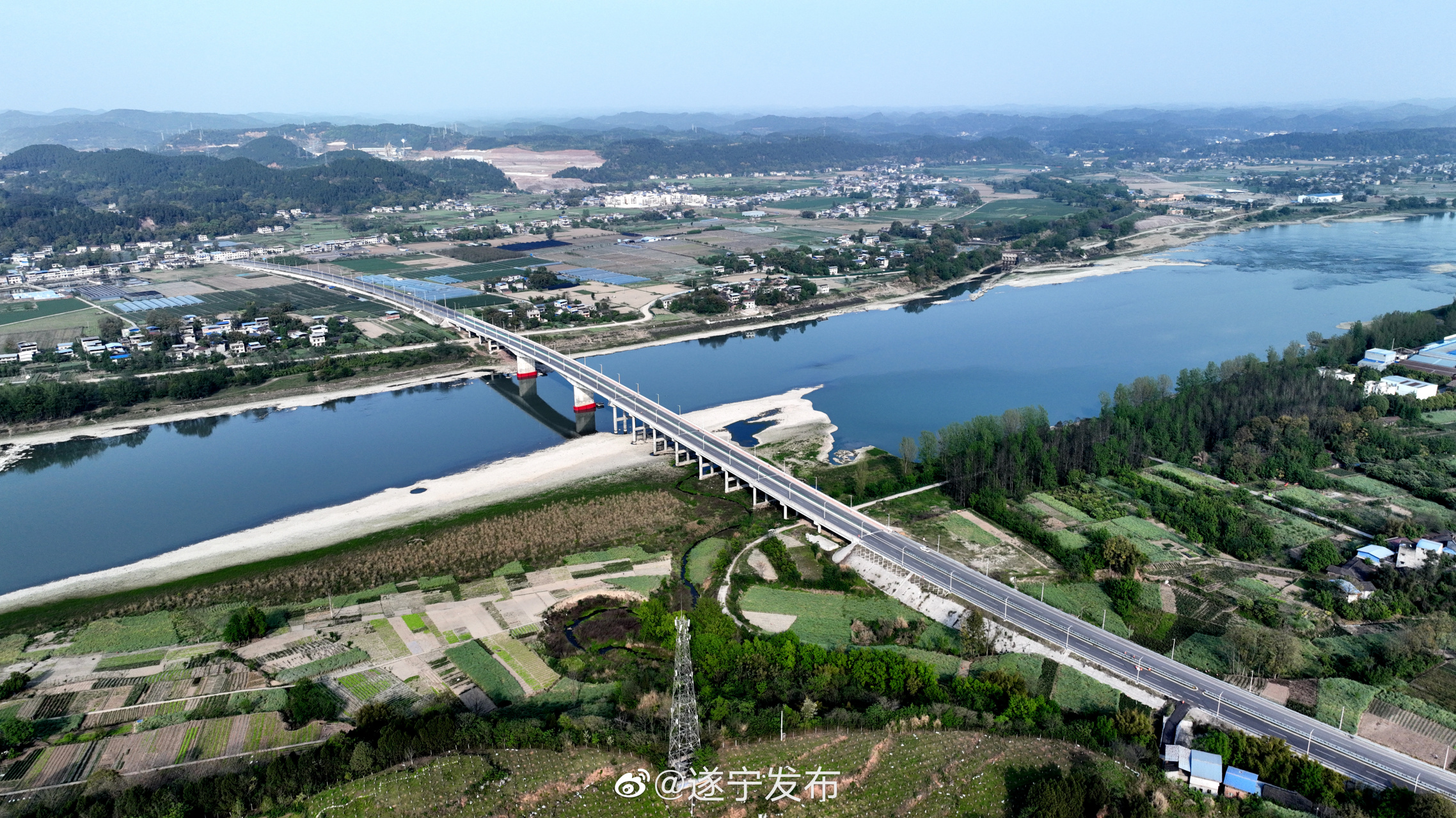 射洪瞿河涪江大桥美如画】瞿河涪江大桥(青堤渡口渡改公路桥),起于