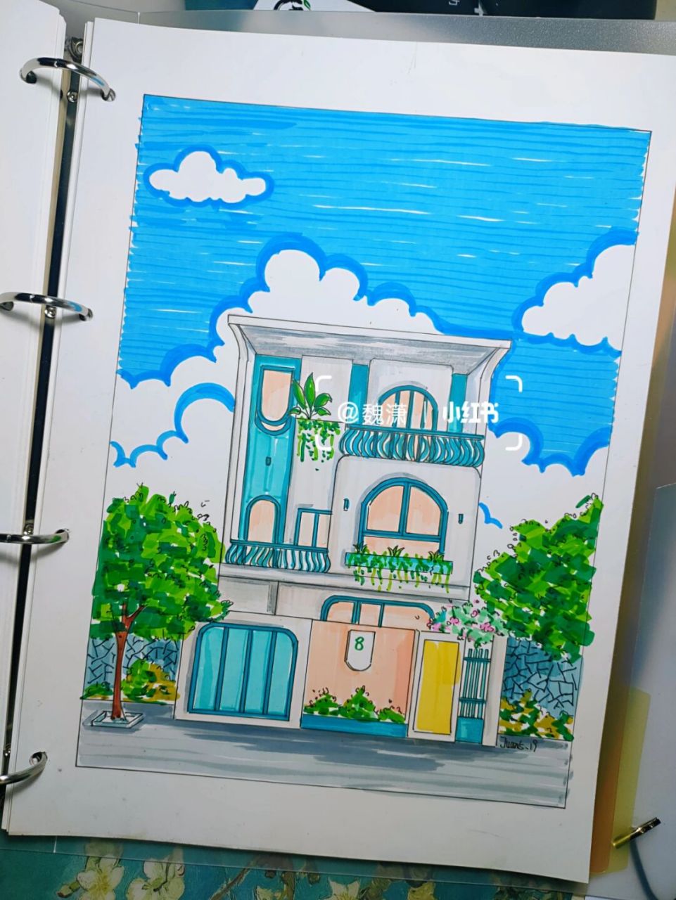 马克笔绘画(独栋别墅)上色 #马克笔风景画# #马克笔画# #马克笔绘画