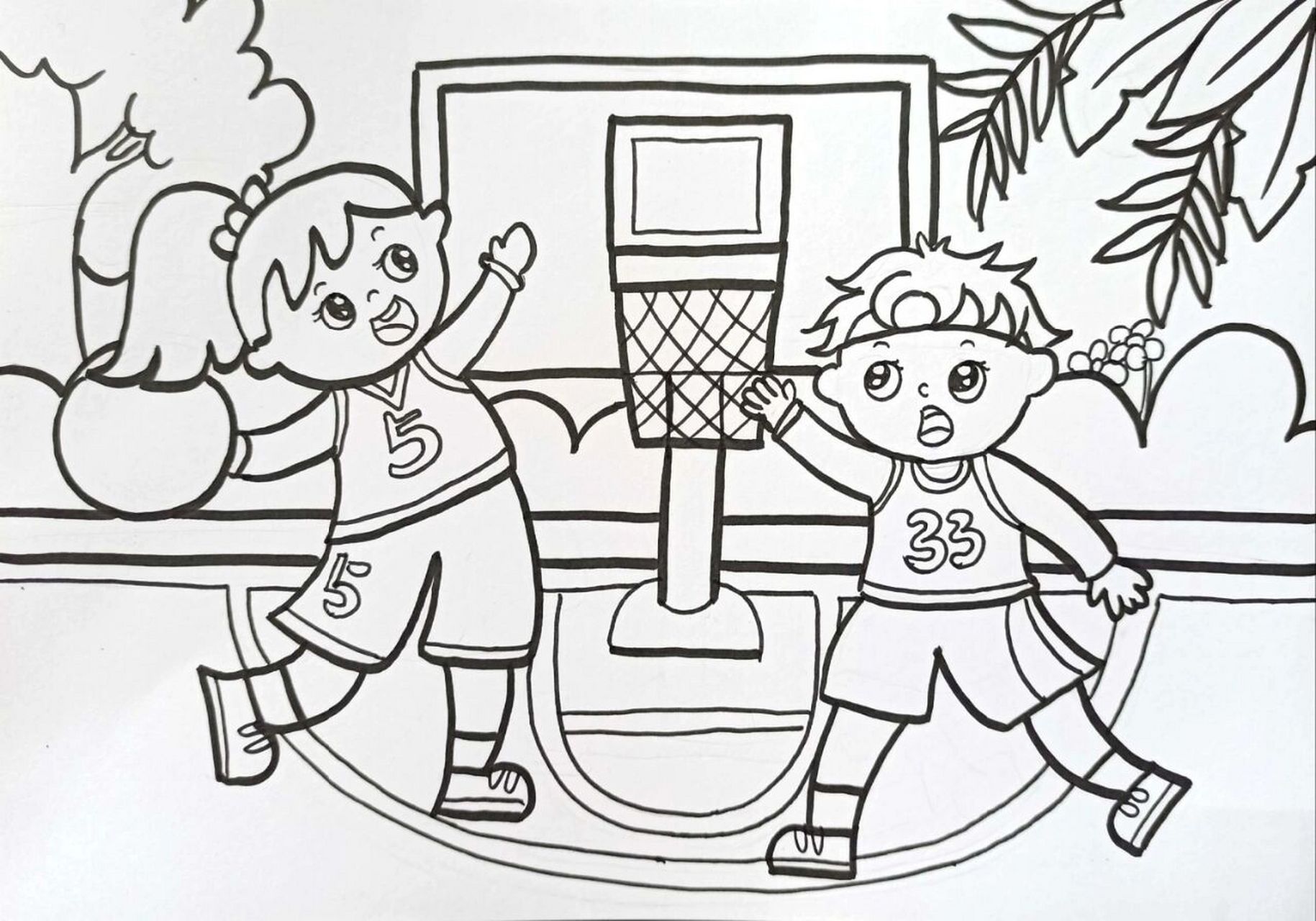 打篮球儿童画 简单图片