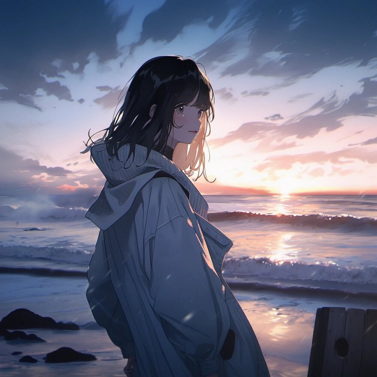 动漫女生头像|晚风吹人醒 万事藏于心