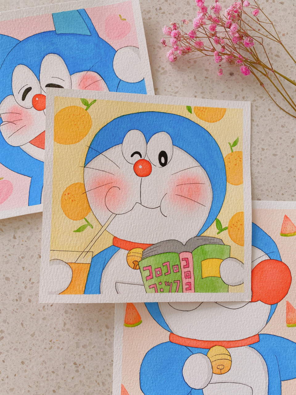 卡通水彩画|多啦a梦(附线稿) 可爱的叮当猫来啦～ 材料96: 93纸