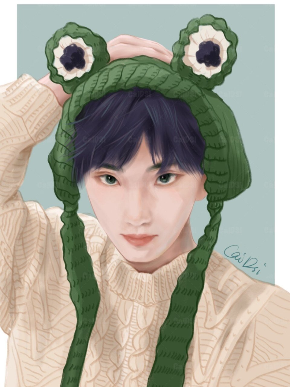 时代少年团—马嘉祺手绘 带青蛙头套也太可爱了吧!本来是想画四张的,