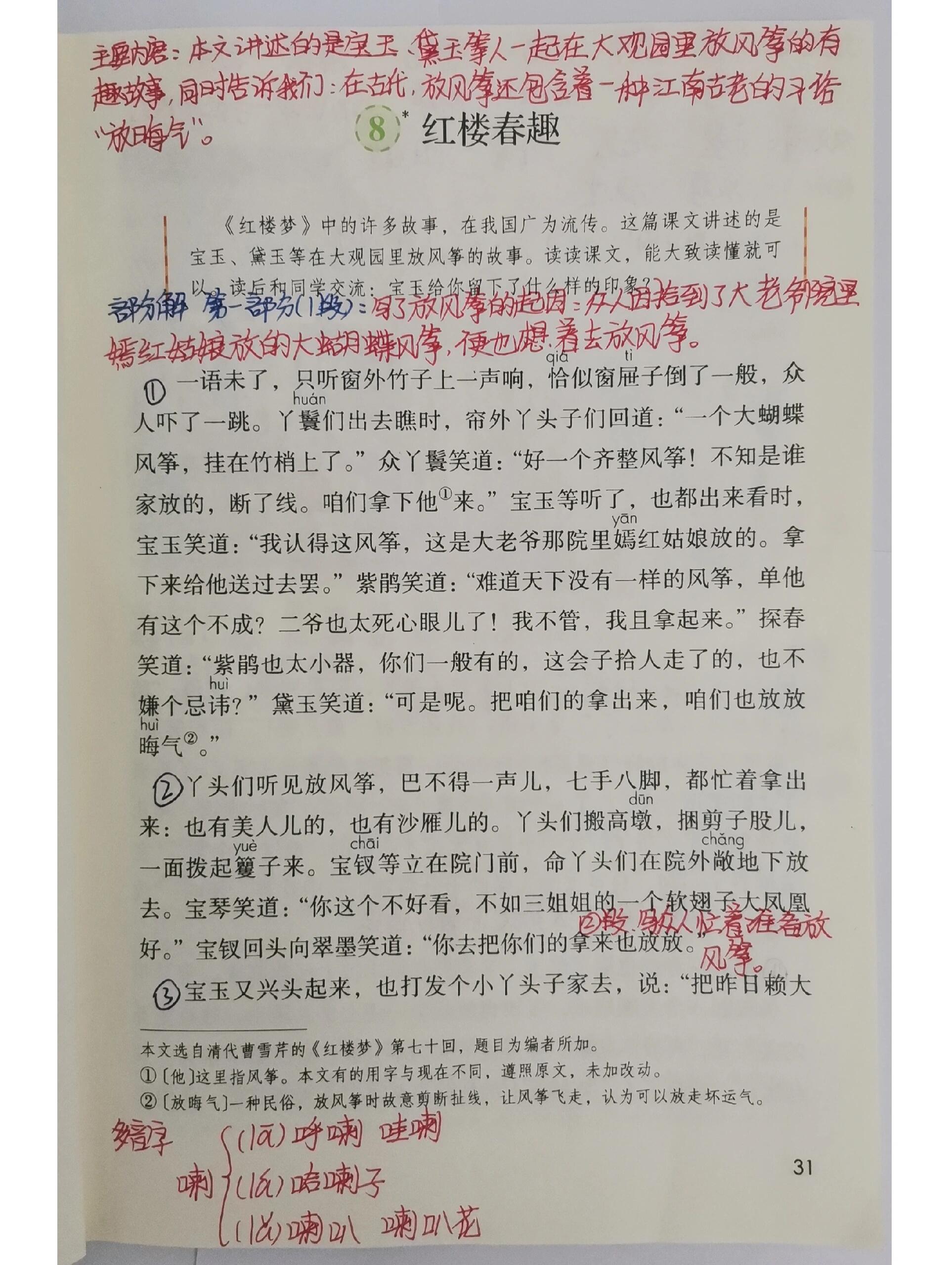 红楼春趣的课堂笔记图片