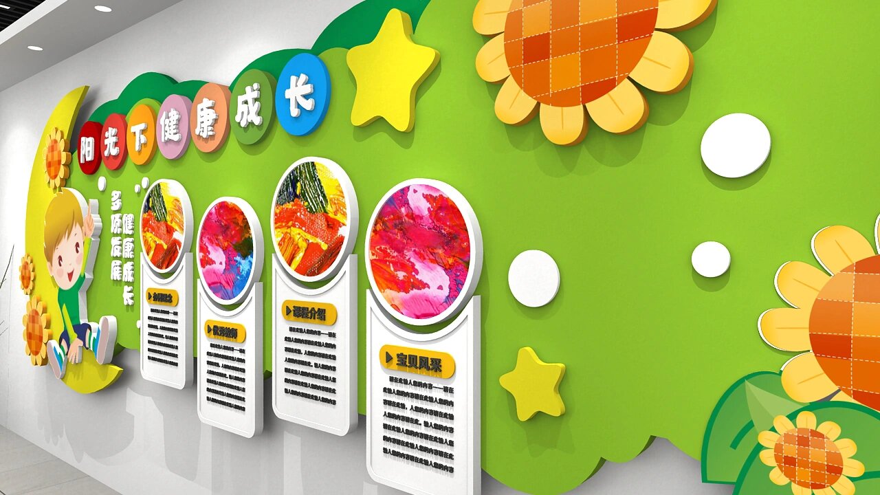 绿色校园班级教室环创文化墙 校园文化墙以互动墙为切入点,探索墙饰与