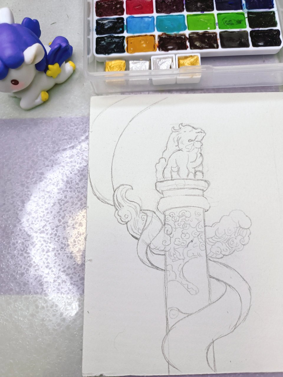 水彩画国庆|华表柱 喜迎双节day13 颜料:鲁本斯水彩 画纸:鲁本斯星空