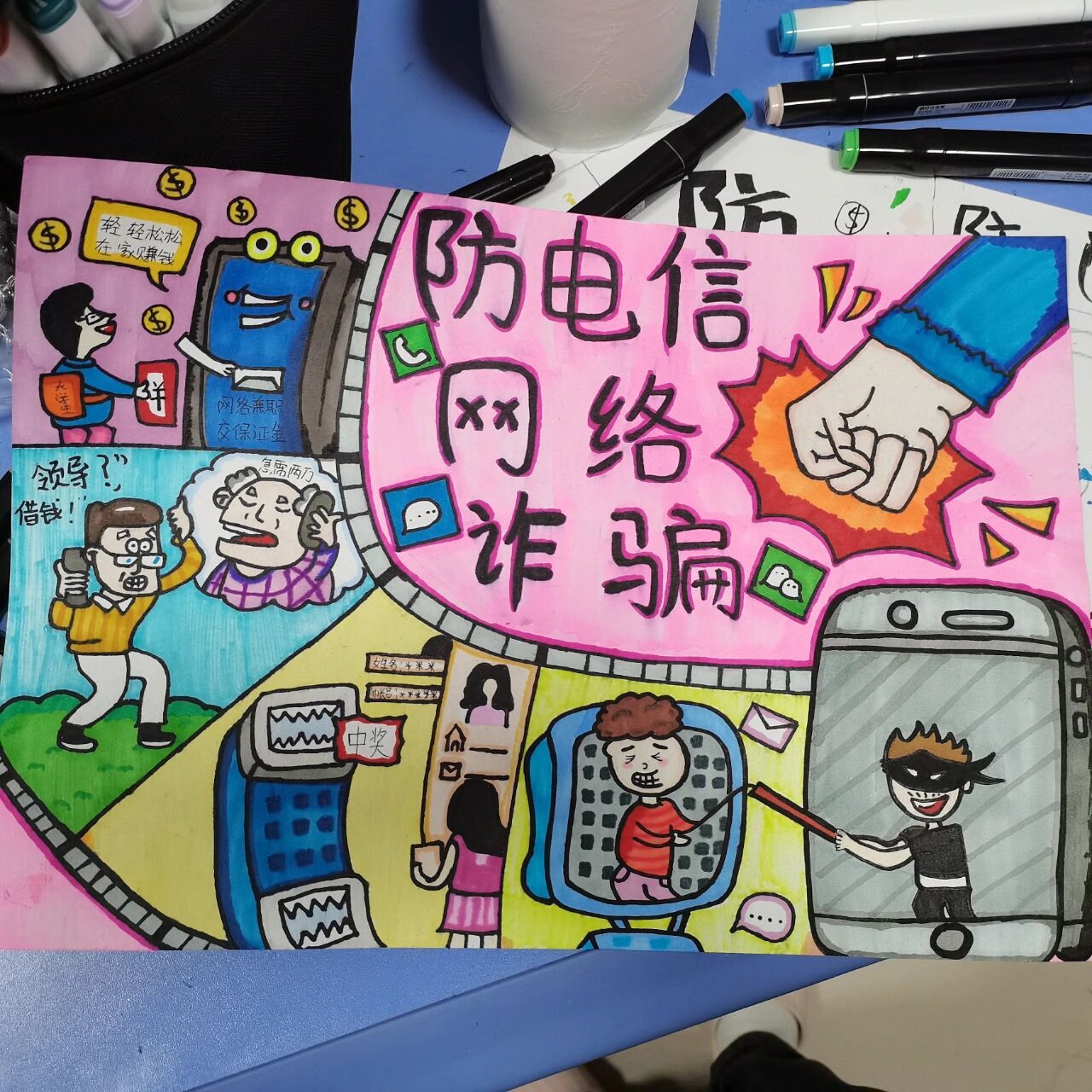 防电信诈骗绘画