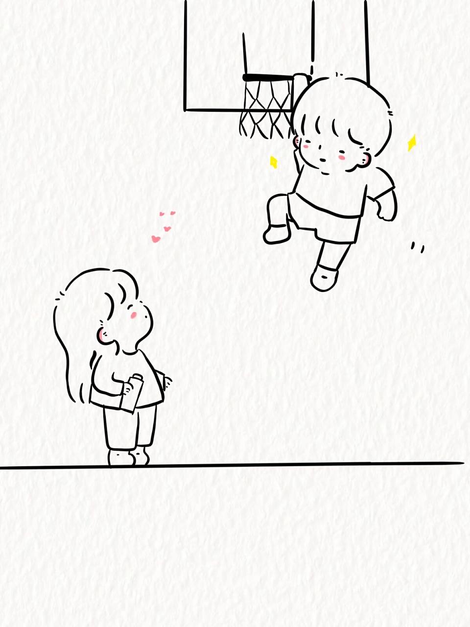 《甜蜜情侣》简笔画|你喜欢篮球,我喜欢你 因为篮球场上有你,所以我
