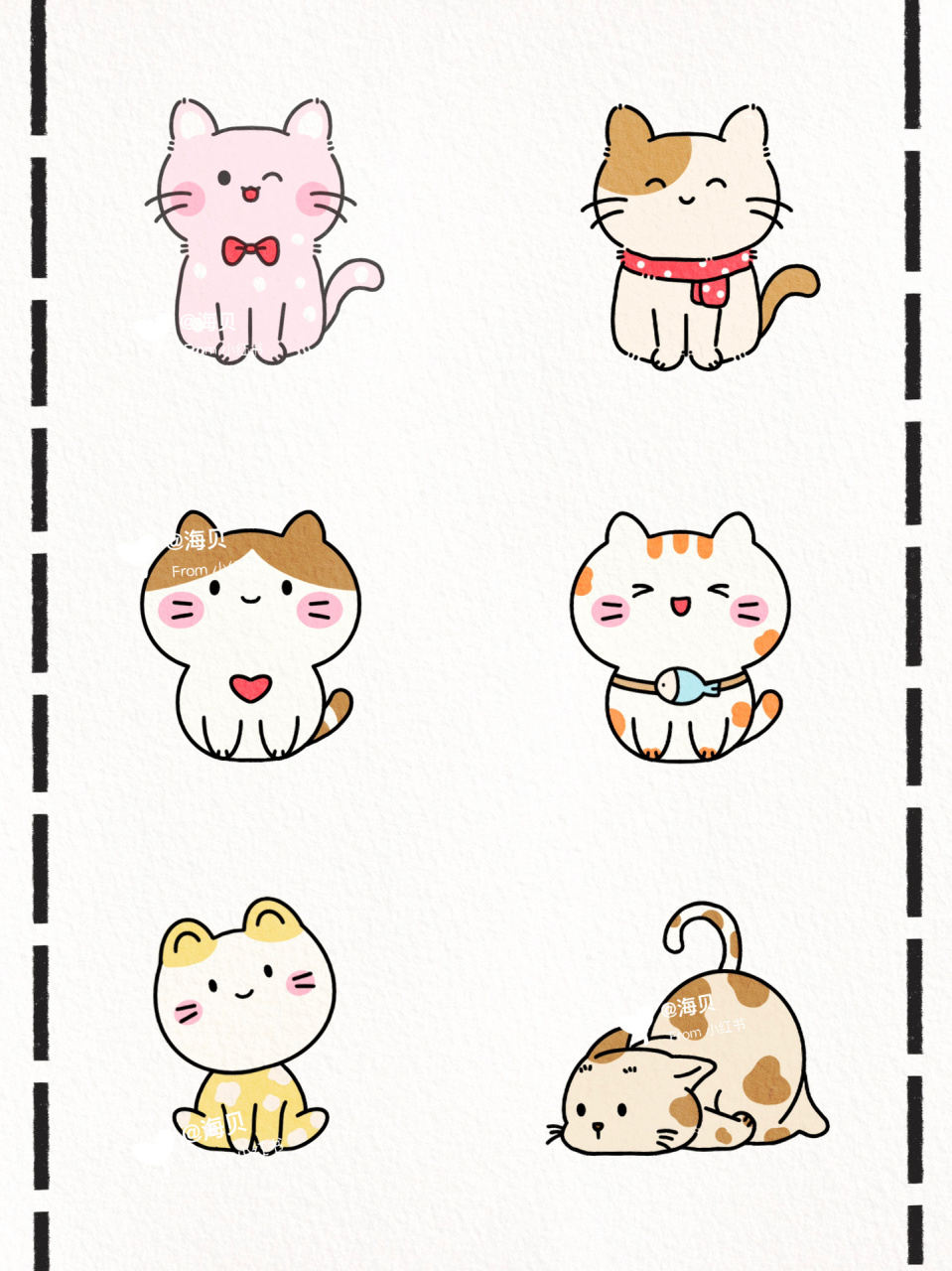 可爱小猫咪简笔画|手帐贴纸素材|内附步骤图 萌萌的小猫咪.