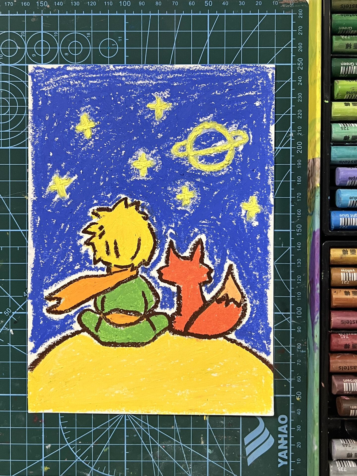 小王子简笔画油画棒临摹手绘