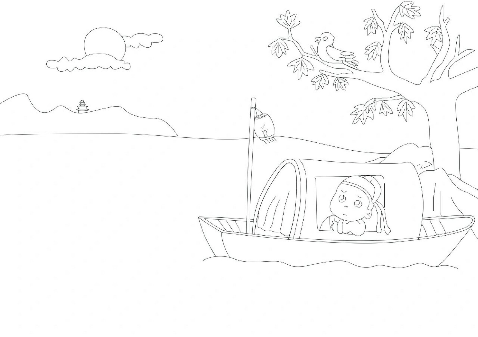 五年级古诗词诗配画《枫桥夜泊》