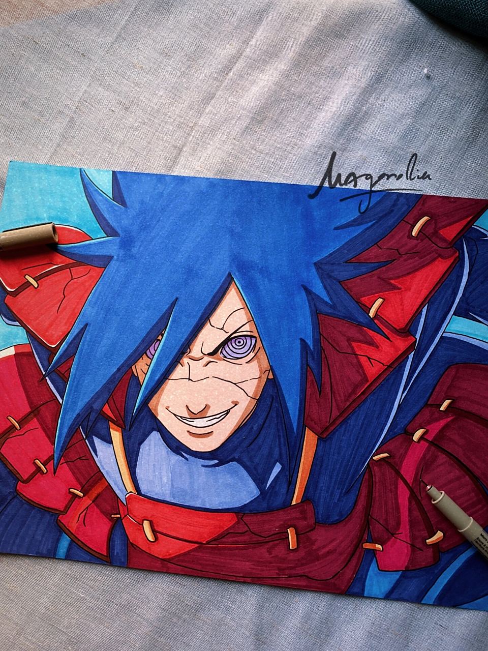 宇智波斑 秽土 马克笔手绘 #手绘# #绘画# #马克笔# #火影忍者手绘