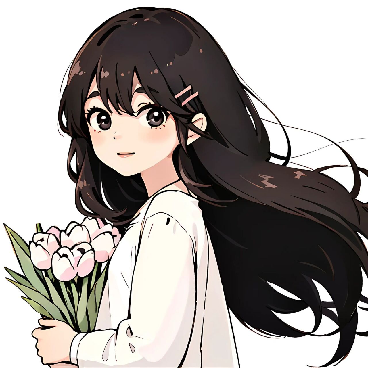 捧花女孩|闺蜜简约可爱头像,小清新画风  小清新头像,闺蜜头像