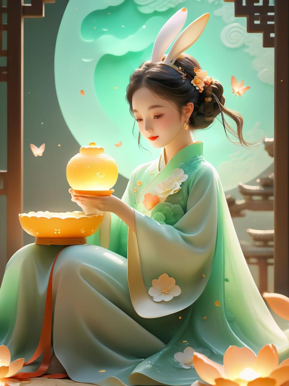 美玉美人!玉石美人/可爱兔,中秋之前创作的,来充一下!