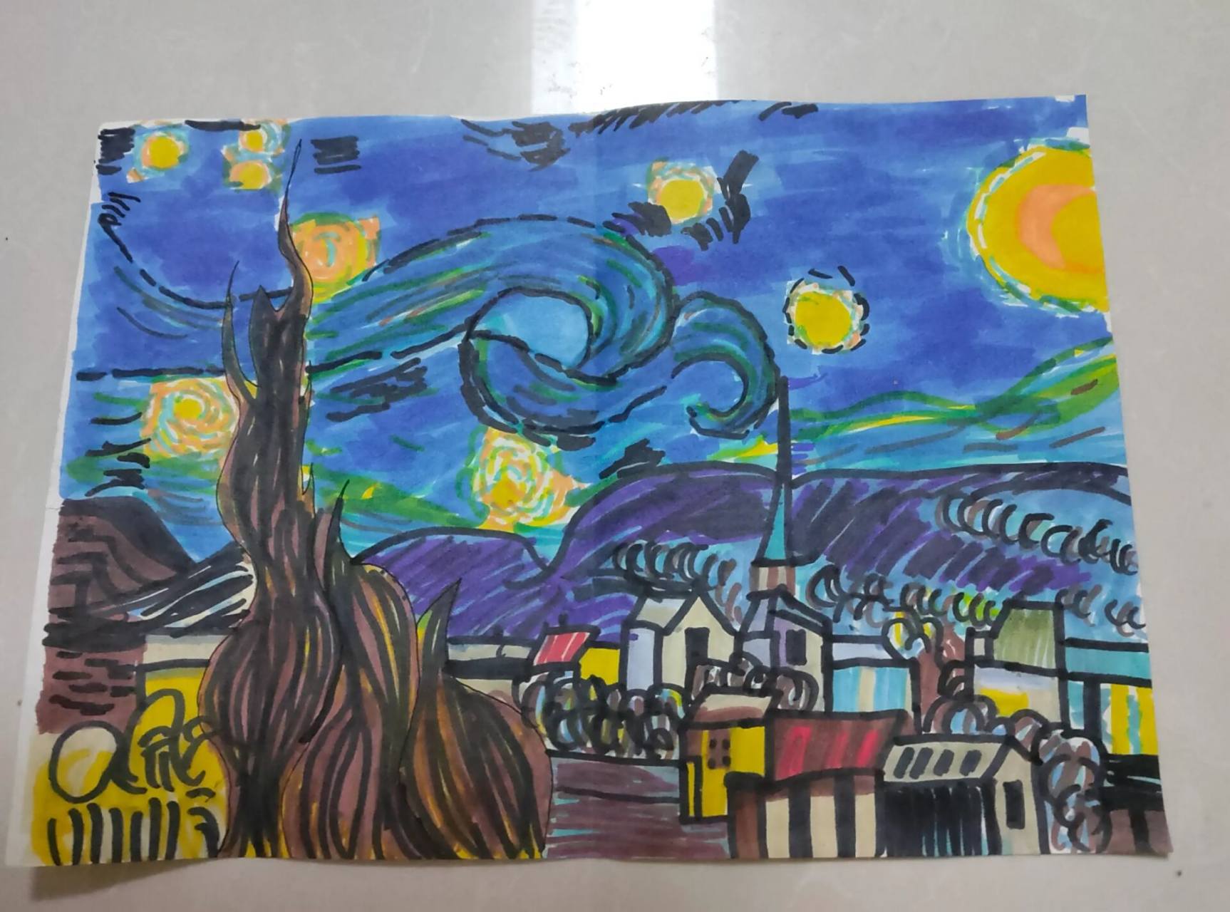 马克笔临摹《星月夜》