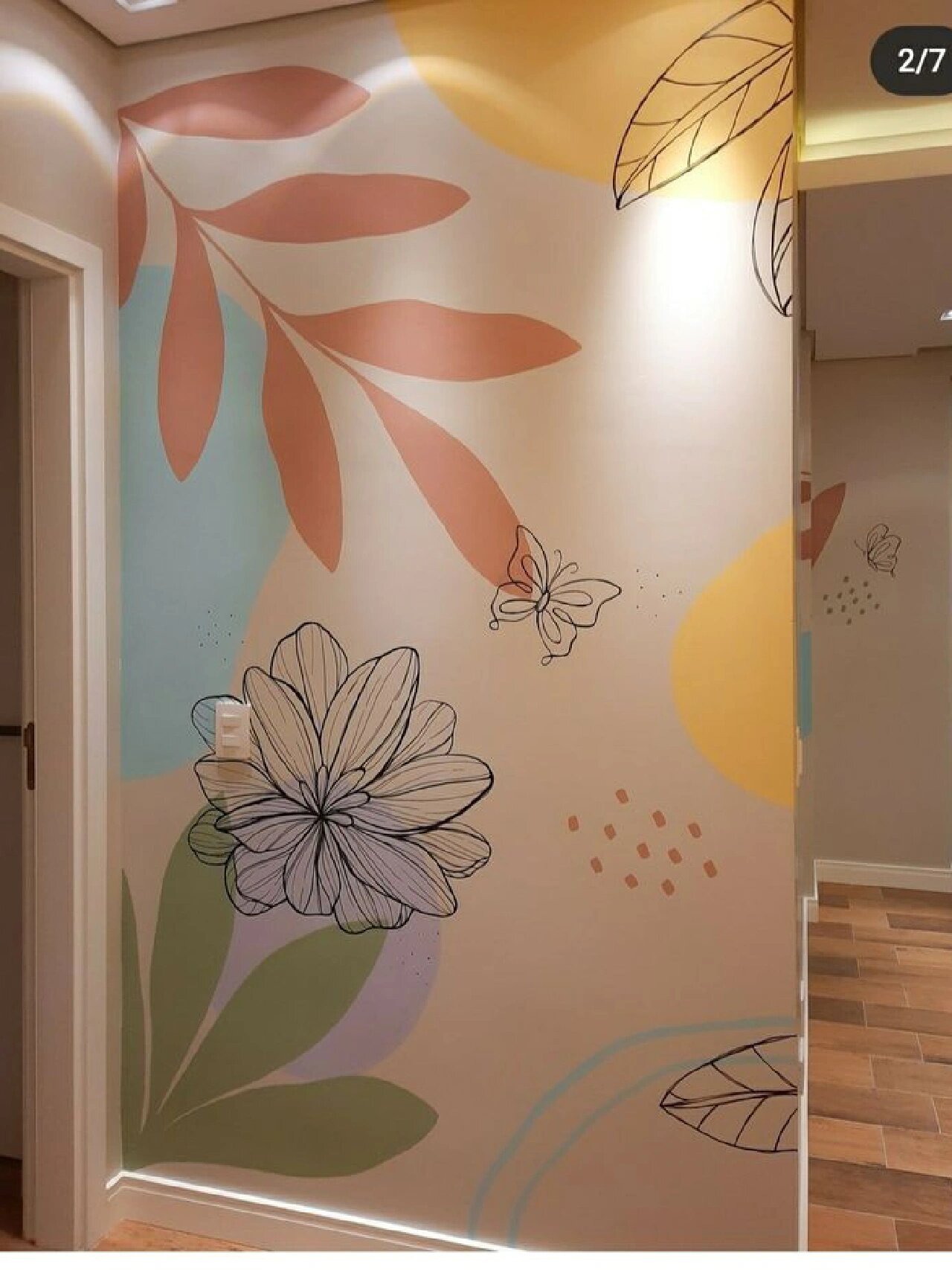 墙绘ins风 手绘墙画简约背景墙画