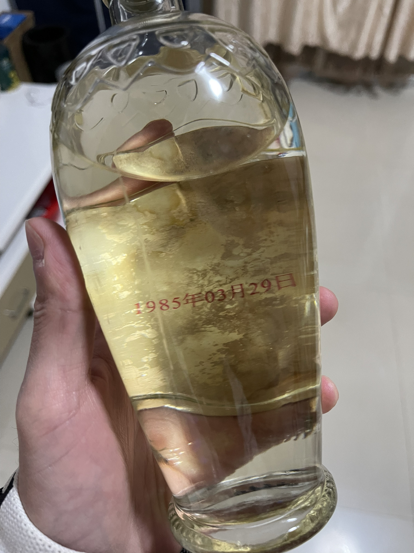 85年的五粮液 这瓶跟我一样大的酒 生产日期跟我生日只差五天 好友就