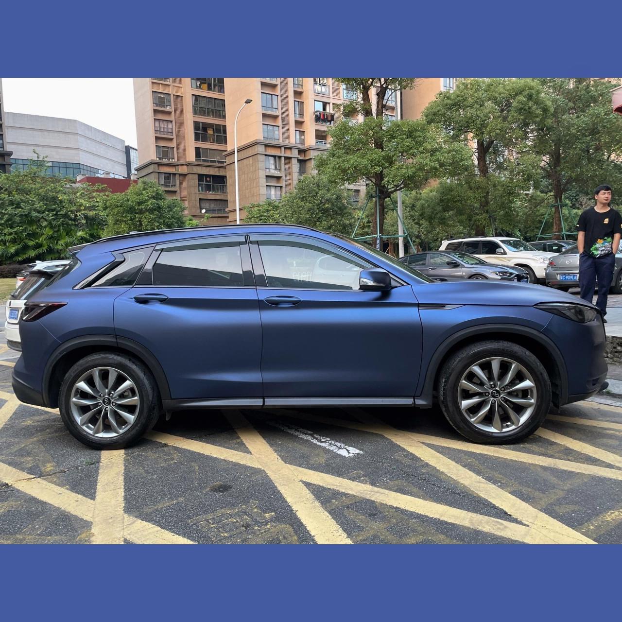 英菲尼迪qx50 全车色膜哑光魅影蓝加黑化亮条前后灯 车身改色贴膜