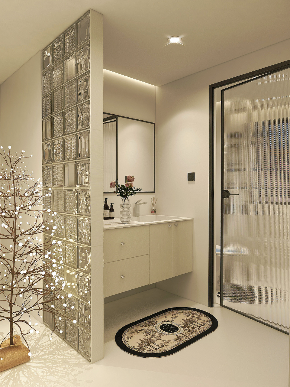 干湿分离浴室|玻璃砖做隔断真的好美01 卫生间干湿二分离设计 干区