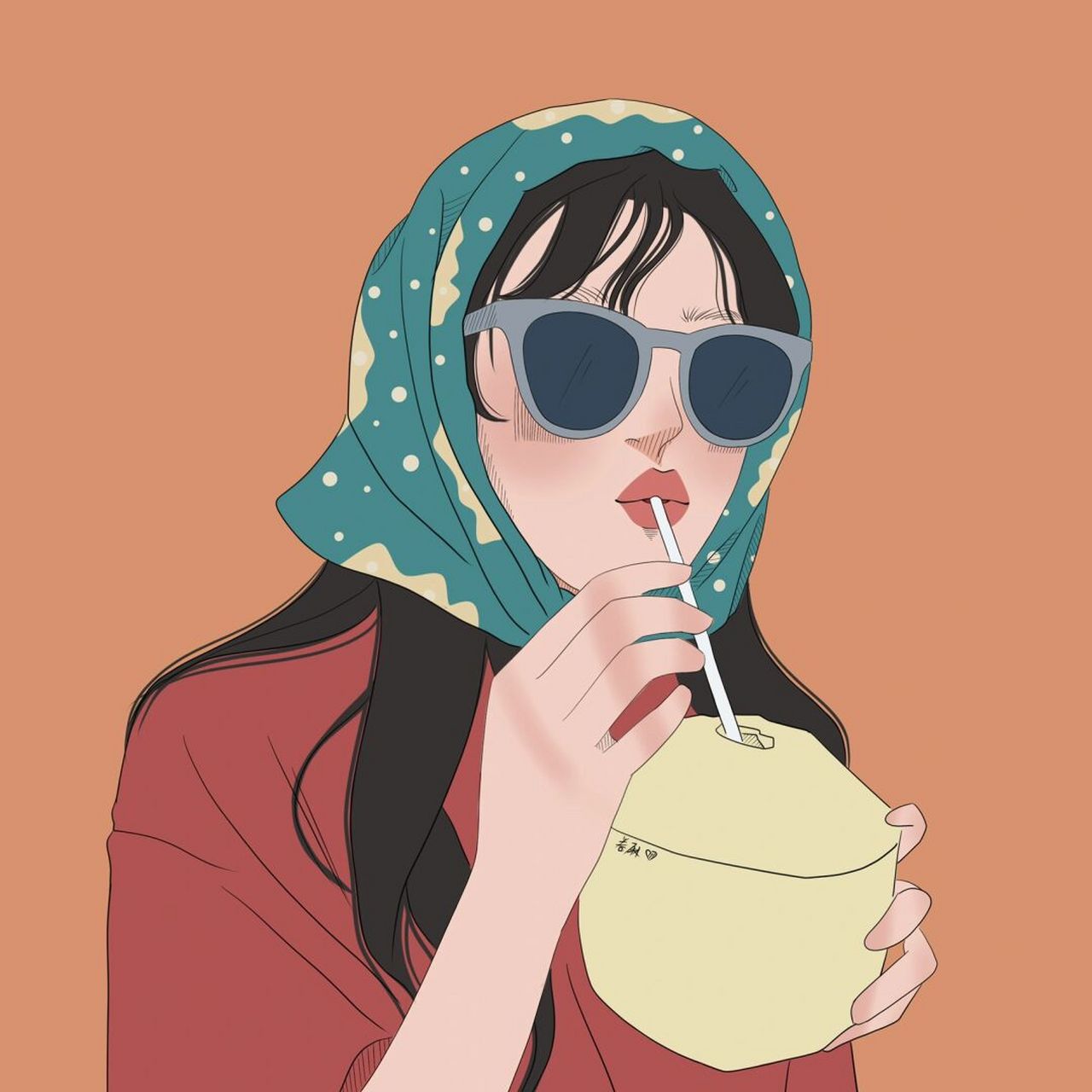 插画 | 头像 | 喝椰汁的小仙女 这种复古色系喜欢吗 图片可做个人头像