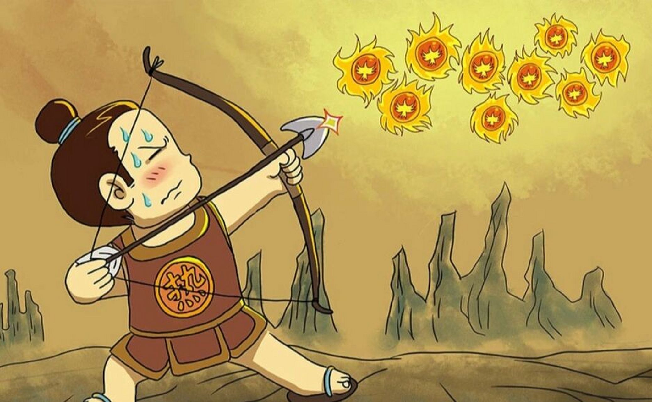 儿童睡前故事:后羿射日 从前,天空上有十个太阳,动植物无法生存.